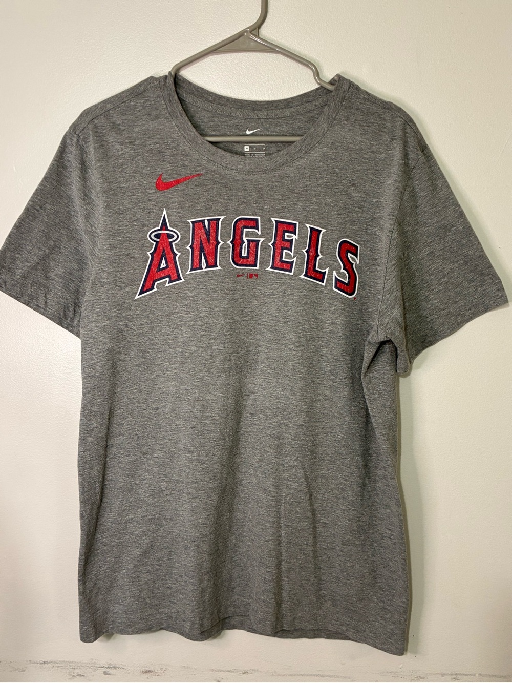 Nike Gray Short-Sleeve Angels Logo Tee with Red Detail